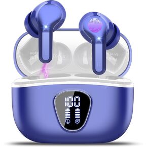 Wireless Earbuds, Bluetooth 5.3 Headphones HiFi Stereo, Bluetooth Earbuds with ENC Noise Cancelling Mic, IP7 Waterproof in Ear Earphones, 48H, LED Display Ear buds for Pad Phones Workout Sports, Blue