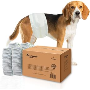 Petsworld Dog Diapers Male X -small - 100 عدد يمكن التخلص منها - فائقة الفراء ، نطاقات البطن الصديقة للفراء مع مؤشر الرطب - لفات الكلاب القابلة للتعديل لسلس وتدريب (الخصر 8.5-10.5 بوصة)