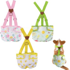 3 Pack Washable Female Dog Diaper with Suspender,Reusable Fixed Doggie Diapers Super Absorbent Leakproof for Small Medium Large Dog in Heat Cycle-M