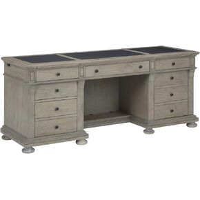 Hekman Furniture Wellington Estates Office Executive Credenza – Gray Wooden Finish Desk Leather Inlay Top File Drawer Pull Out Writing Surfaces & Secret Compartment for Office Home Décor