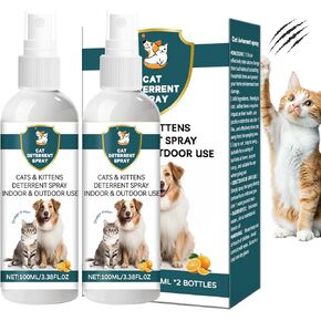 Cat Deterrent Spray - Safe Non-Toxic Anti-Scratch Repellent for Dogs and Kittens, Protects Furniture, Carpets, Curtains, Plants,Indoor and Outdoor Use,Natural Citrus Scent (2 * 100ML)