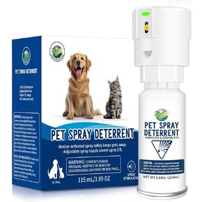 Cat Spray Deterrent System, Automatic Cat Deterrent Spray, Motion Activated Pet Deterrent Spray System for Cats & Dogs Odorless Pet Deterrent, Friendly & Safe Up to 3 Feet Away White