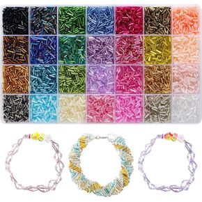 Ybxjges 4800Pcs 7mm Tube Beads Kit with 28 Colors Glass Bugle Seed Beads Small Craft Beads for DIY Bracelet Necklaces Jewelry Making