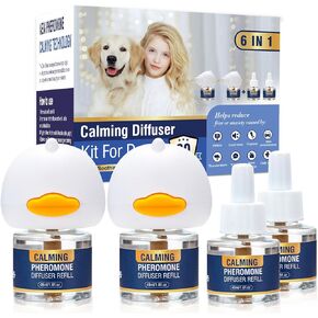 Dog Calming Pheromones Diffuser 6 in 1 Kit Appeasing Pheromone Diffuser to Calm (2 Plug in+4 Pack 48ml Refill) for Anxiety Relief Reduce Aggression Fighting Barking Stress 120 Day Supply(Tasteless)