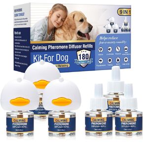 Dog Pheromones Calming Diffuser Kit Appeasing Pheromone Diffuser to Calm (3 Plug in+ 6 Pack 48ml Refill) for Anxiety Relieve Relief Reduce Aggression Fighting Barking Stress 180 Day Supply (Tasteless)