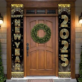 KatchOn, Happy New Year Door Banner 2024 - XtraLarge, 72x12 Inch | Happy New Year Door Sign 2024, Happy New Year Decorations 2024 | Black, Gold Happy New Year Banner, New Years Eve Party Supplies 2024