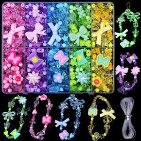 300-500PCS Acrylic Beads for Bracelet Making, Flower Bow Butterfly Candy Star Heart GummyBear Kawaii Aesthetic Bracelet Charms,Cute Beads for Jewelry Making DIY Necklace Keychain Phone Charms