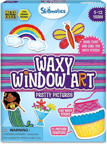 Skillmatics Waxy Window Art - 100 Waxy Sticks for Mess-Free DIY Fun, Reusable 100% Organic Beeswax Craft Kit, Travel Friendly, Creative Gifts for Girls & Boys Ages 5, 6, 7, 8, 9, 10, 11, 12 in Saudi Arabia