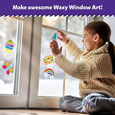 Skillmatics Waxy Window Art - 100 Waxy Sticks for Mess-Free DIY Fun, Reusable 100% Organic Beeswax Craft Kit, Travel Friendly, Creative Gifts for Girls & Boys Ages 5, 6, 7, 8, 9, 10, 11, 12 in Saudi Arabia