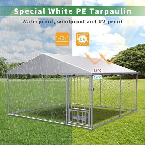 Rovibek Dog Kennel Outside, Outdoor Dog Kennel with Roof, 10'×10' Puppy Enclosure Outside, Out-Side with 2 Stainless Steel Bowls and Waterproof Sun-Proof Cover in Kuwait
