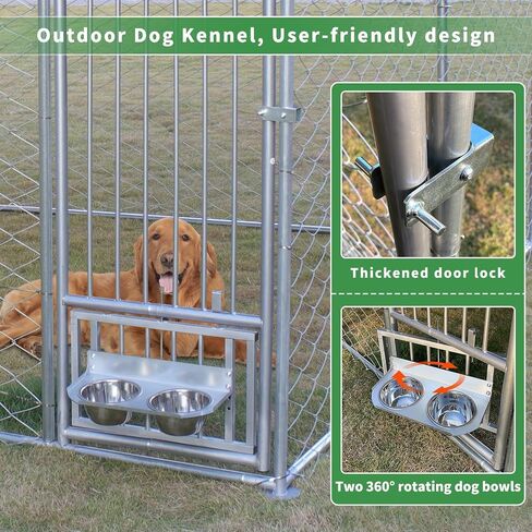 Rovibek Dog Kennel Outside, Outdoor Dog Kennel with Roof, 10'×10' Puppy Enclosure Outside, Out-Side with 2 Stainless Steel Bowls and Waterproof Sun-Proof Cover in Kuwait