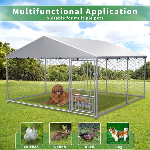 Rovibek Dog Kennel Outside, Outdoor Dog Kennel with Roof, 10'×10' Puppy Enclosure Outside, Out-Side with 2 Stainless Steel Bowls and Waterproof Sun-Proof Cover in Kuwait