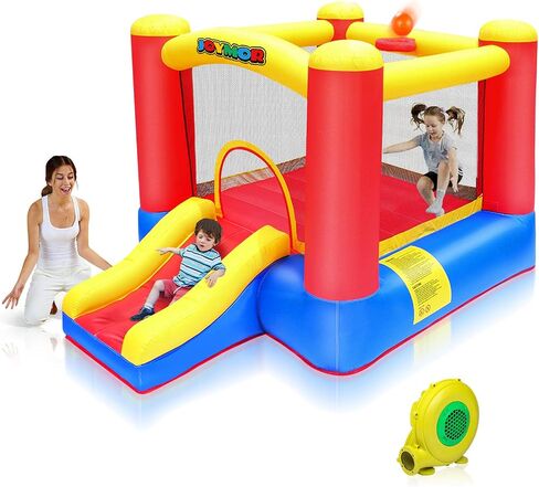 Joymor Bound Bounce Bounce House للأطفال من 3-6 ث/طوق كرة السلة ، منزل صغير للترتد للأطفال والحفلة الداخلية للأطفال الصغار ، منزل داخلي مع شرائح للأطفال الصغار in Kuwait