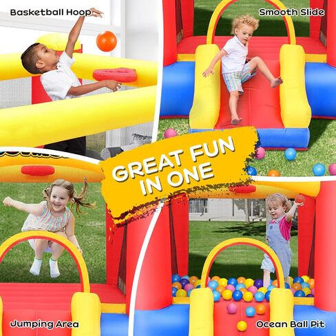 Joymor Bound Bounce Bounce House للأطفال من 3-6 ث/طوق كرة السلة ، منزل صغير للترتد للأطفال والحفلة الداخلية للأطفال الصغار ، منزل داخلي مع شرائح للأطفال الصغار in Kuwait