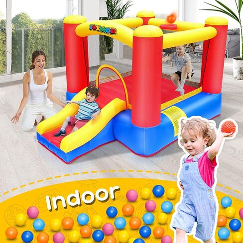 Joymor Bound Bounce Bounce House للأطفال من 3-6 ث/طوق كرة السلة ، منزل صغير للترتد للأطفال والحفلة الداخلية للأطفال الصغار ، منزل داخلي مع شرائح للأطفال الصغار in Kuwait