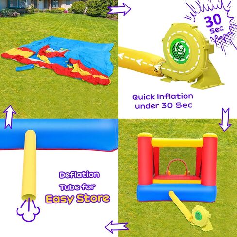 Joymor Bound Bounce Bounce House للأطفال من 3-6 ث/طوق كرة السلة ، منزل صغير للترتد للأطفال والحفلة الداخلية للأطفال الصغار ، منزل داخلي مع شرائح للأطفال الصغار in Kuwait