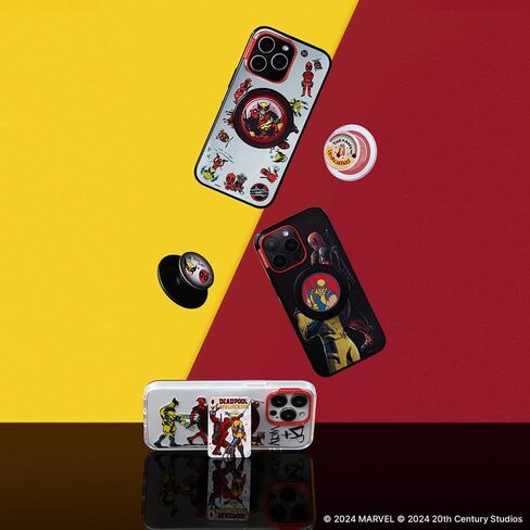 PopSockets Round Phone Grip Compatible with MagSafe, Adapter Ring Included, Phone Holder, Wireless Charging Compatible, Marvel Captain America - Black Translucent in Saudi Arabia