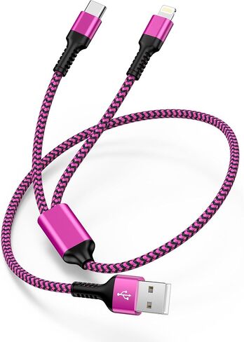 USB to USB-C & Lightning Cable, 2-in-1 Multi Charging Cord 4FT Braided Phone Charger Cable for iPhone, iPad Pro/Air, Samsung Galaxy -Not Compatible with Apple CarPlay, Android Auto, or Data Transfer in Saudi Arabia