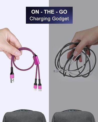 USB to USB-C & Lightning Cable, 2-in-1 Multi Charging Cord 4FT Braided Phone Charger Cable for iPhone, iPad Pro/Air, Samsung Galaxy -Not Compatible with Apple CarPlay, Android Auto, or Data Transfer in Saudi Arabia