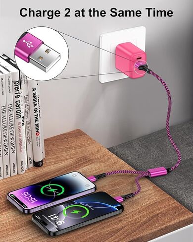 USB to USB-C & Lightning Cable, 2-in-1 Multi Charging Cord 4FT Braided Phone Charger Cable for iPhone, iPad Pro/Air, Samsung Galaxy -Not Compatible with Apple CarPlay, Android Auto, or Data Transfer in Saudi Arabia
