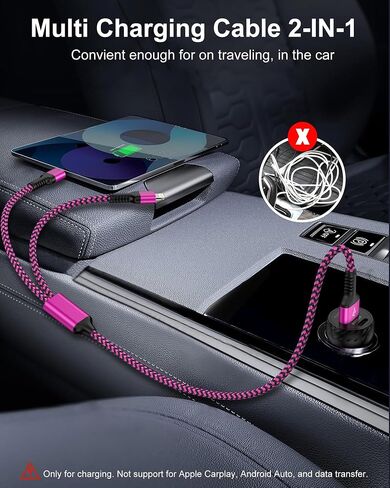 USB to USB-C & Lightning Cable, 2-in-1 Multi Charging Cord 4FT Braided Phone Charger Cable for iPhone, iPad Pro/Air, Samsung Galaxy -Not Compatible with Apple CarPlay, Android Auto, or Data Transfer in Saudi Arabia