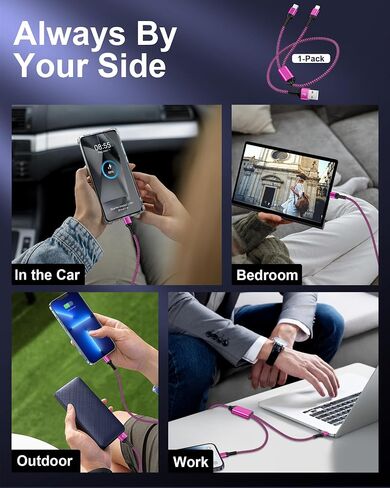 USB to USB-C & Lightning Cable, 2-in-1 Multi Charging Cord 4FT Braided Phone Charger Cable for iPhone, iPad Pro/Air, Samsung Galaxy -Not Compatible with Apple CarPlay, Android Auto, or Data Transfer in Saudi Arabia