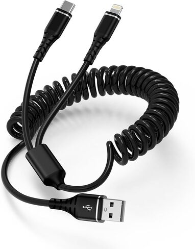 USB to USB-C & Lightning Cable, 2-in-1 Multi Charging Cord 4FT Braided Phone Charger Cable for iPhone, iPad Pro/Air, Samsung Galaxy -Not Compatible with Apple CarPlay, Android Auto, or Data Transfer in Saudi Arabia