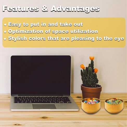Paper Clip Holder & Organizer - 2-Pack Metal Desk Bowls for Office Accessories, Holds Binder Clips, Paper Clips & Small Parts | Space-Saving Desktop Organizer (Gold) in Saudi Arabia