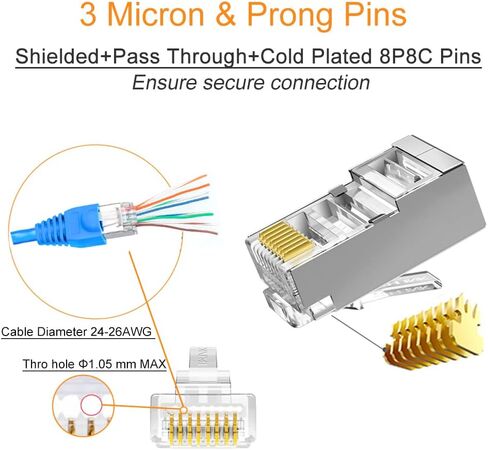 Solsop 100-PACK Cat 6 Pass Through RJ45 Connectors STP Shielded Cat6 Ethernet Connector Ends in Saudi Arabia