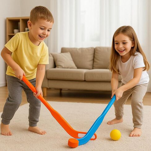 Kids Floor Hockey Stick Set - 29" Youth Indoor Outdoor Toys Sports Starter Set with Plastic Puck and Ball for Toddlers, Children Ages 3-7 (2 Pack) in Saudi Arabia