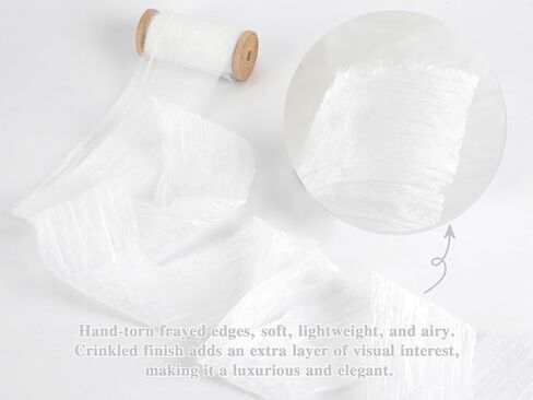 HUIHUANG White Chiffon Ribbon 3 inch x 12 Yards Handmade Fringe Chiffon Silk Ribbon for Gift Wrapping Flower Bouquet Wedding Bridal Invitations Home Decor Hairs DIY Crafts in Saudi Arabia
