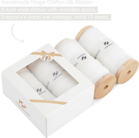HUIHUANG White Chiffon Ribbon 3 inch x 12 Yards Handmade Fringe Chiffon Silk Ribbon for Gift Wrapping Flower Bouquet Wedding Bridal Invitations Home Decor Hairs DIY Crafts in Saudi Arabia