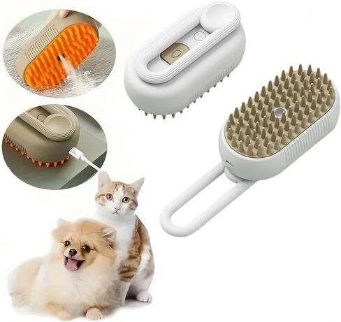 Cat Steam Brush for Shedding, Spritz Defur Comb, 3 in 1 Pet Spa Brush, Dogs & Cats, Spritz Defur Comb, Steamy Pet Brushes, Hair Removal, Grooming Supplies, Long & Short Hair (White) in Saudi Arabia