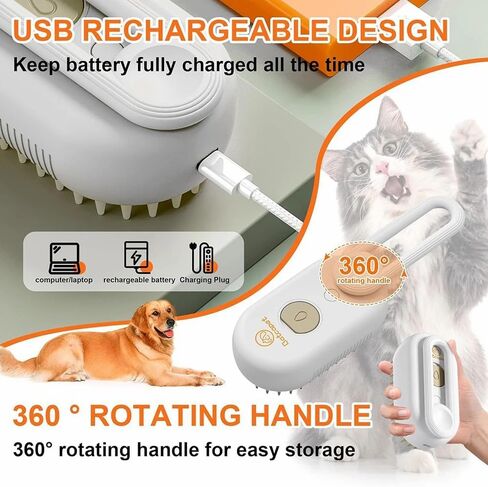 Cat Steam Brush for Shedding, Spritz Defur Comb, 3 in 1 Pet Spa Brush, Dogs & Cats, Spritz Defur Comb, Steamy Pet Brushes, Hair Removal, Grooming Supplies, Long & Short Hair (White) in Saudi Arabia