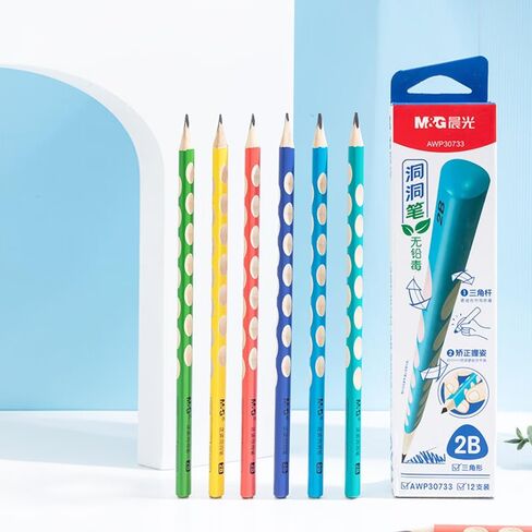 M & G 12 PCS أقلام ثقب ثلثي للأطفال مع تصحيح قبضة 2B أقلام الرصاص ، وأقلام خشبية برميل ملونة مسبقا ، والكتابة السلسة ، مناسبة للمدرسة ، والمكتب ، والرسم ، والرسم ، والرسم. in Kuwait