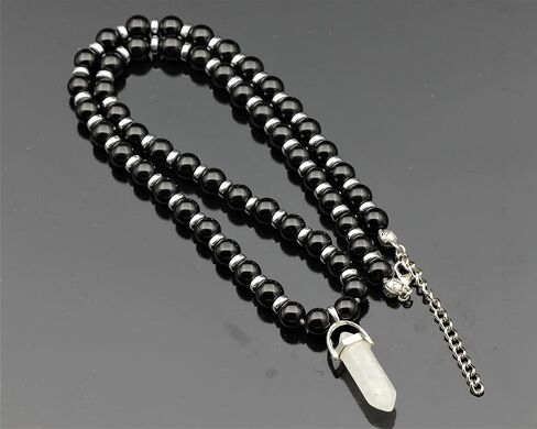 Elisajewelryart - قلادة الكوارتز المطبوعة قلادة أسود أسود أونيكس الملبس بالخرز القلادة الحجرية الحجرية الأصلية قلادة الإغلاق القلادة للجنسين (22.00 ، الكوارتز) in Kuwait