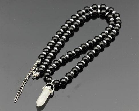 Elisajewelryart - قلادة الكوارتز المطبوعة قلادة أسود أسود أونيكس الملبس بالخرز القلادة الحجرية الحجرية الأصلية قلادة الإغلاق القلادة للجنسين (22.00 ، الكوارتز) in Kuwait