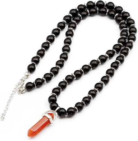 Elisajewelryart - قلادة الكوارتز المطبوعة قلادة أسود أسود أونيكس الملبس بالخرز القلادة الحجرية الحجرية الأصلية قلادة الإغلاق القلادة للجنسين (22.00 ، الكوارتز) in Kuwait