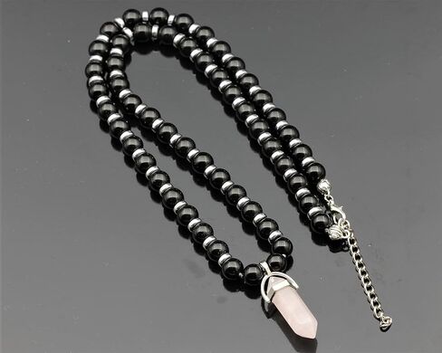 Elisajewelryart - قلادة الكوارتز المطبوعة قلادة أسود أسود أونيكس الملبس بالخرز القلادة الحجرية الحجرية الأصلية قلادة الإغلاق القلادة للجنسين (22.00 ، الكوارتز) in Kuwait