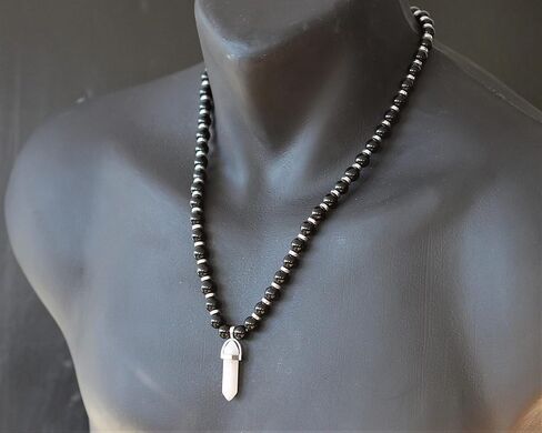 Elisajewelryart - قلادة الكوارتز المطبوعة قلادة أسود أسود أونيكس الملبس بالخرز القلادة الحجرية الحجرية الأصلية قلادة الإغلاق القلادة للجنسين (22.00 ، الكوارتز) in Kuwait
