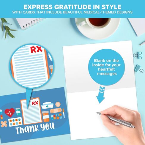 Decorably 24 Pack 6x4in Nurse Thank You Card with Envelopes and Stickers, 12 Charming Designs Nurse Card, Blank Inside in Kuwait