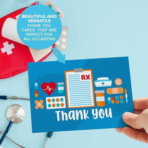 Decorably 24 Pack 6x4in Nurse Thank You Card with Envelopes and Stickers, 12 Charming Designs Nurse Card, Blank Inside in Kuwait