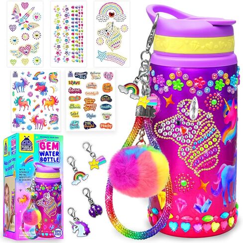 PURPLE LADYBUG Decorate Your Own Water Bottle Kit for Girls - Easter Basket Stuffers for Kids, for Ages 5-8-10 Years Old Girls Birthday Gift, Unicorn Arts and Crafts, Water Bottles for Kids School in Kuwait
