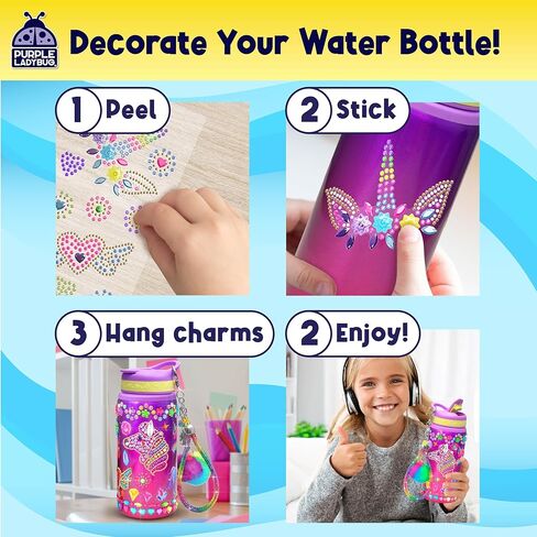 PURPLE LADYBUG Decorate Your Own Water Bottle Kit for Girls - Easter Basket Stuffers for Kids, for Ages 5-8-10 Years Old Girls Birthday Gift, Unicorn Arts and Crafts, Water Bottles for Kids School in Kuwait