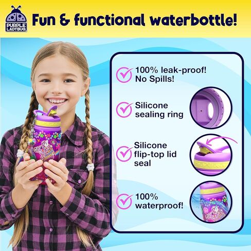 PURPLE LADYBUG Decorate Your Own Water Bottle Kit for Girls - Easter Basket Stuffers for Kids, for Ages 5-8-10 Years Old Girls Birthday Gift, Unicorn Arts and Crafts, Water Bottles for Kids School in Kuwait