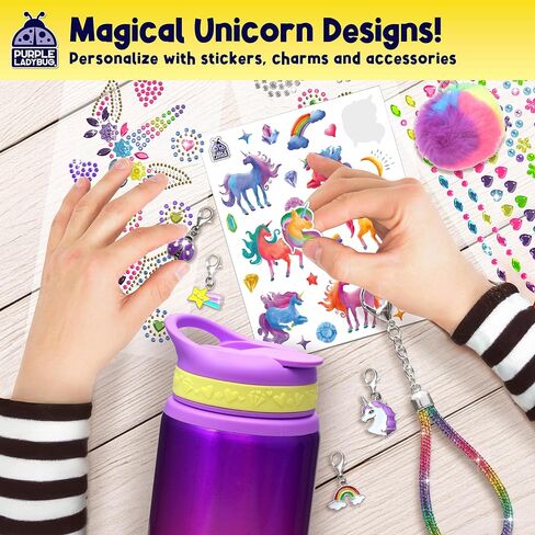 PURPLE LADYBUG Decorate Your Own Water Bottle Kit for Girls - Easter Basket Stuffers for Kids, for Ages 5-8-10 Years Old Girls Birthday Gift, Unicorn Arts and Crafts, Water Bottles for Kids School in Kuwait