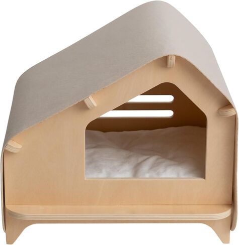 RAWRY Luxe Cabin Calming Pet Bed for Cats & Small Dogs | Durable Plywood | Cushion Included | Tool-Free Assembly | Multiple Colors & Sizes (Cream, Medium) in Kuwait