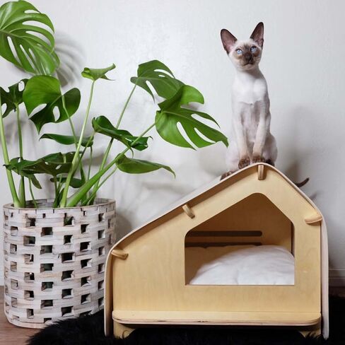 RAWRY Luxe Cabin Calming Pet Bed for Cats & Small Dogs | Durable Plywood | Cushion Included | Tool-Free Assembly | Multiple Colors & Sizes (Cream, Medium) in Kuwait