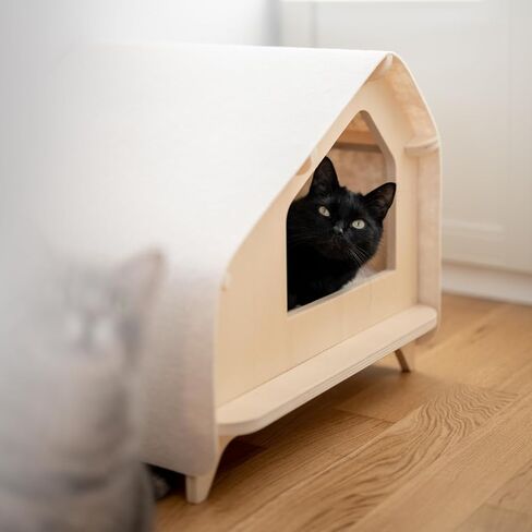 RAWRY Luxe Cabin Calming Pet Bed for Cats & Small Dogs | Durable Plywood | Cushion Included | Tool-Free Assembly | Multiple Colors & Sizes (Cream, Medium) in Kuwait