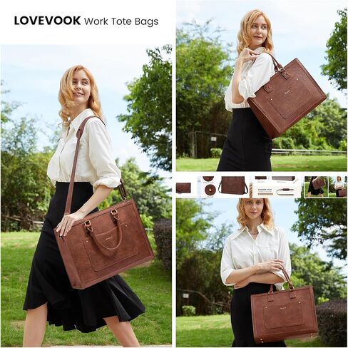 LoveVook Laptop Bag Bag للنساء ، وأكياس العمل 15.6 بوصة ، وحقيبة حمل جلدية عتيقة ، وأكياس كمبيوتر مقاومة للماء مع محفظة القابض ، وحقيبة رسول كبيرة في كلية المعلم كلية الأعمال in Kuwait